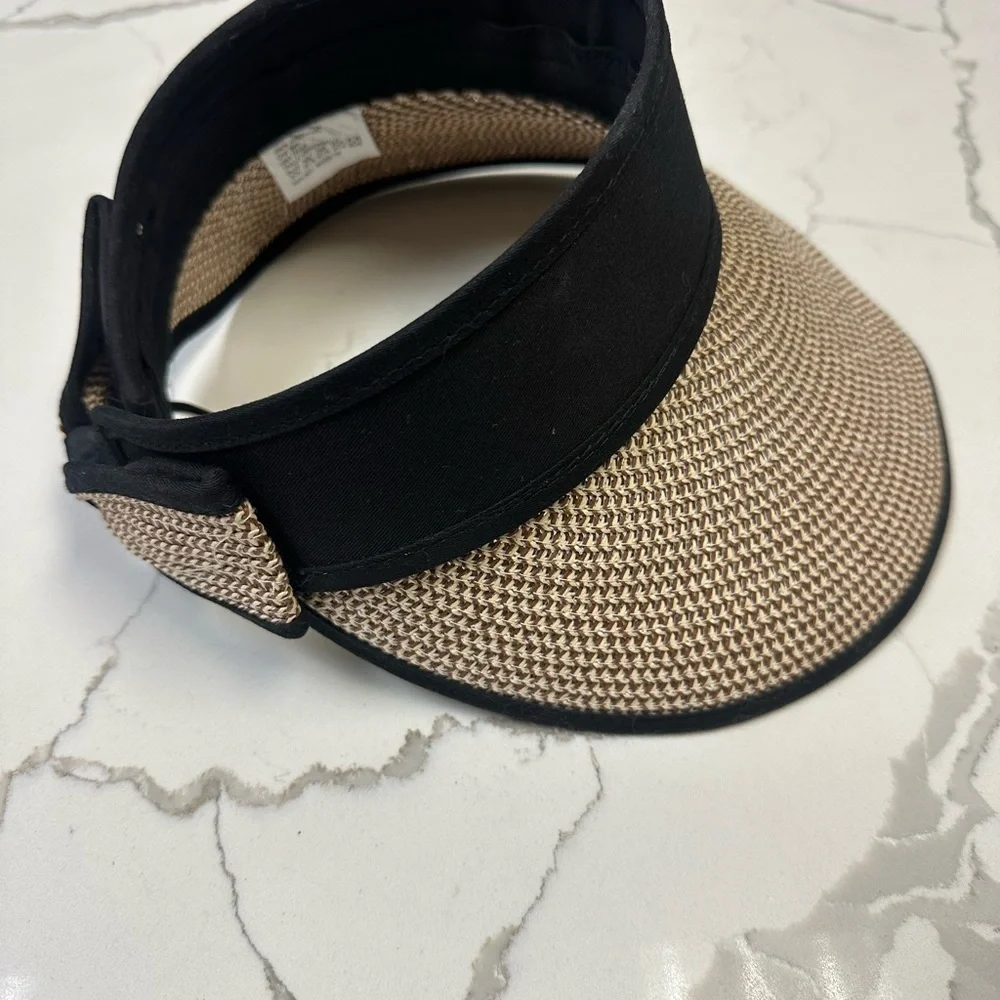 Packable Black and Tan Straw Visor Black Tan Hat